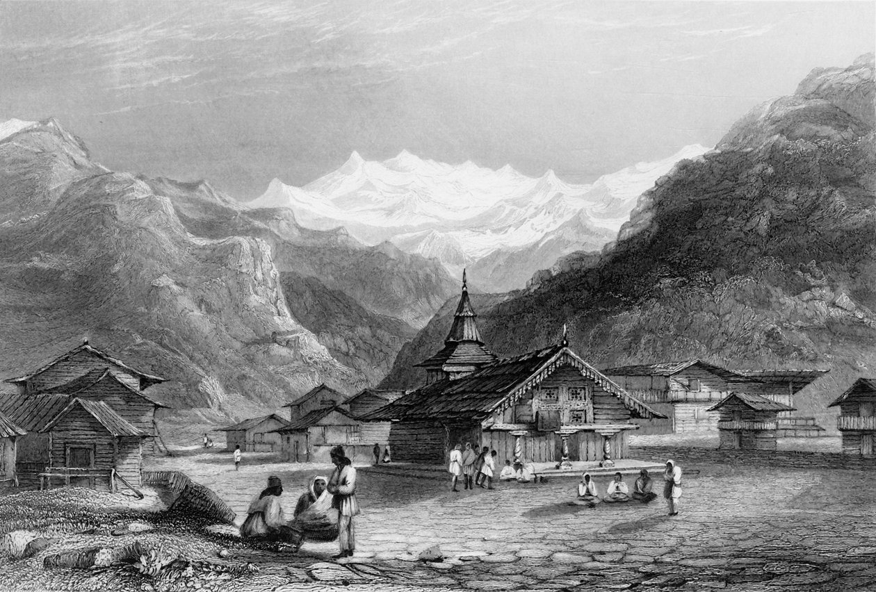 "Kursalee, - kylä Himalajan vuoristossa, Intia", 1838. tekijältä George Francis White