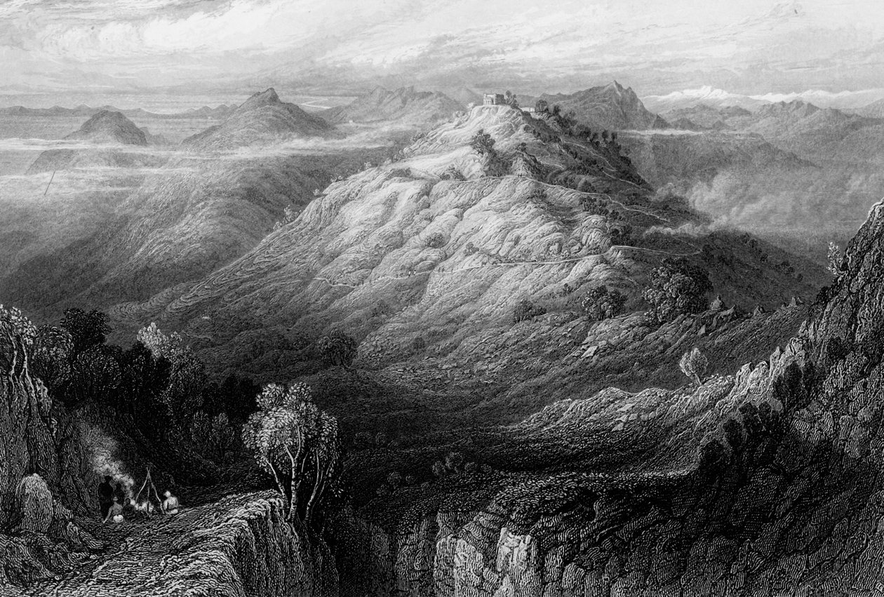 "The Abbey and Hills lähellä Mussooriea", 1838. tekijältä George Francis White