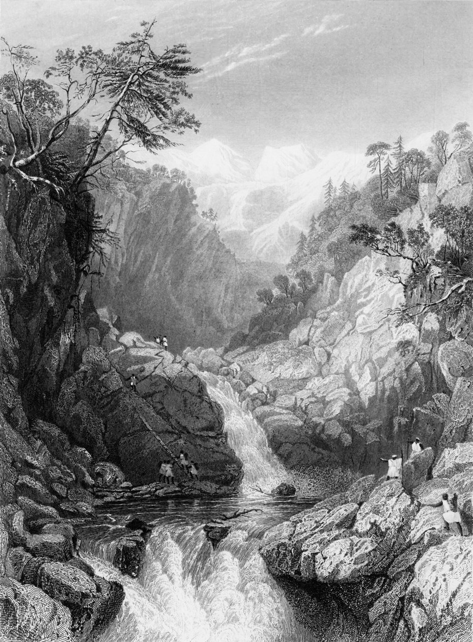 "Näkymä Jumnan lähteen lähellä", 1838. tekijältä George Francis White