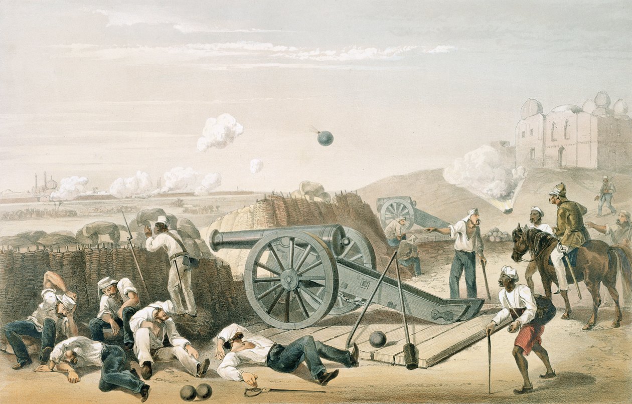 1781c8.Pl.15 Heavy Day in the Batteries, elokuvasta "The Campaign in India" tekijältä George Francklin (after) Atkinson