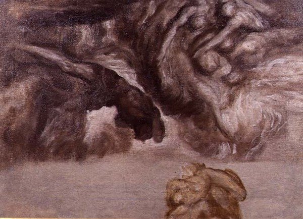 Tutkimus "Minun rangaistukseni on suurempi kuin voin kantaa" (öljy kankaalle) tekijältä George Frederic Watts
