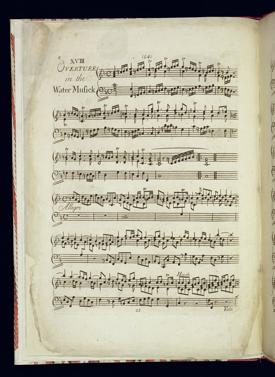 Mu.Ms.447.p2 Vesimusiikin sivu 1 tekijältä George Frederick Handel