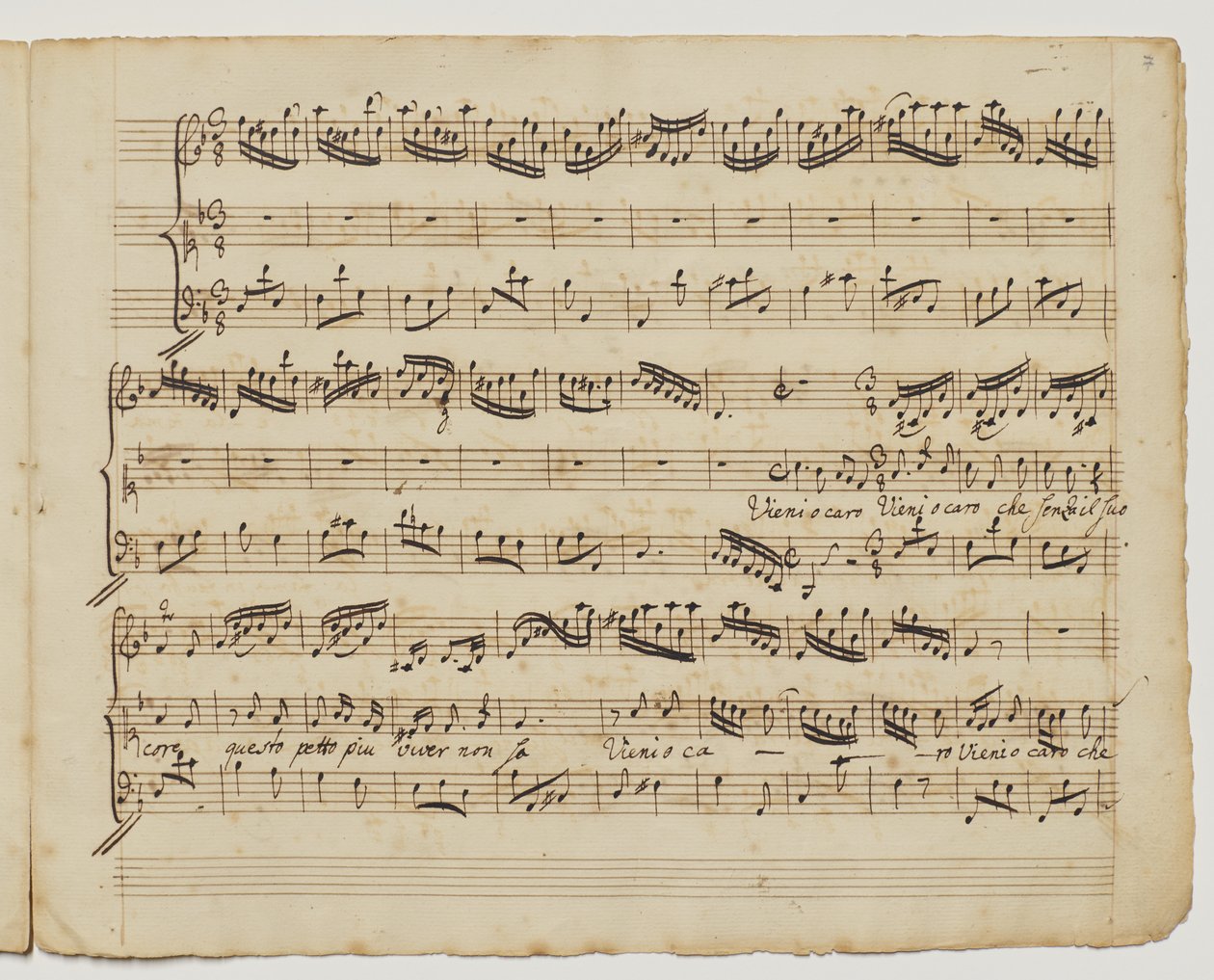Tule oi rakas kuka ilman ydintään, f.7r kappaleesta "Aditionall [sic] songs for Rinaldo", n.1717 tekijältä George Frederick Handel