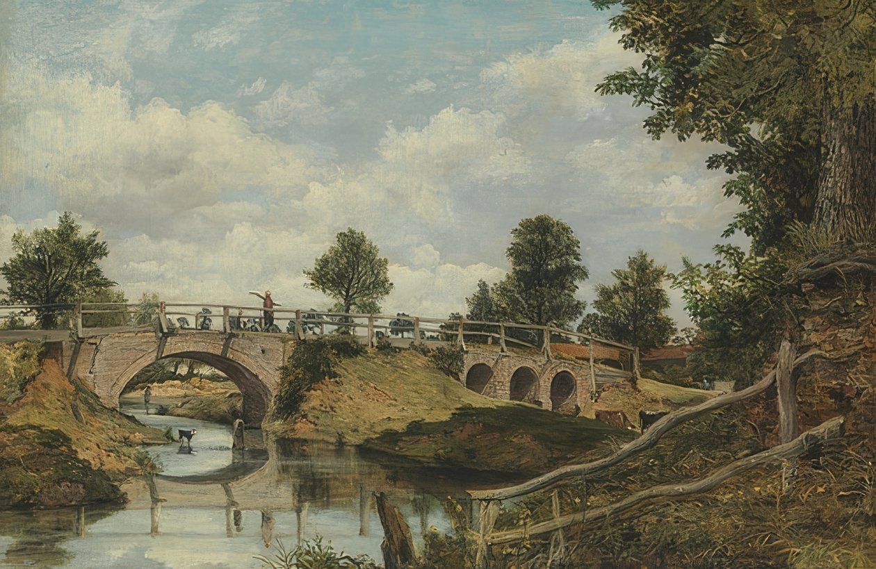 Vanha silta Hendonissa, Middlesexissä. Noin 1828 tekijältä George Frederick Watts