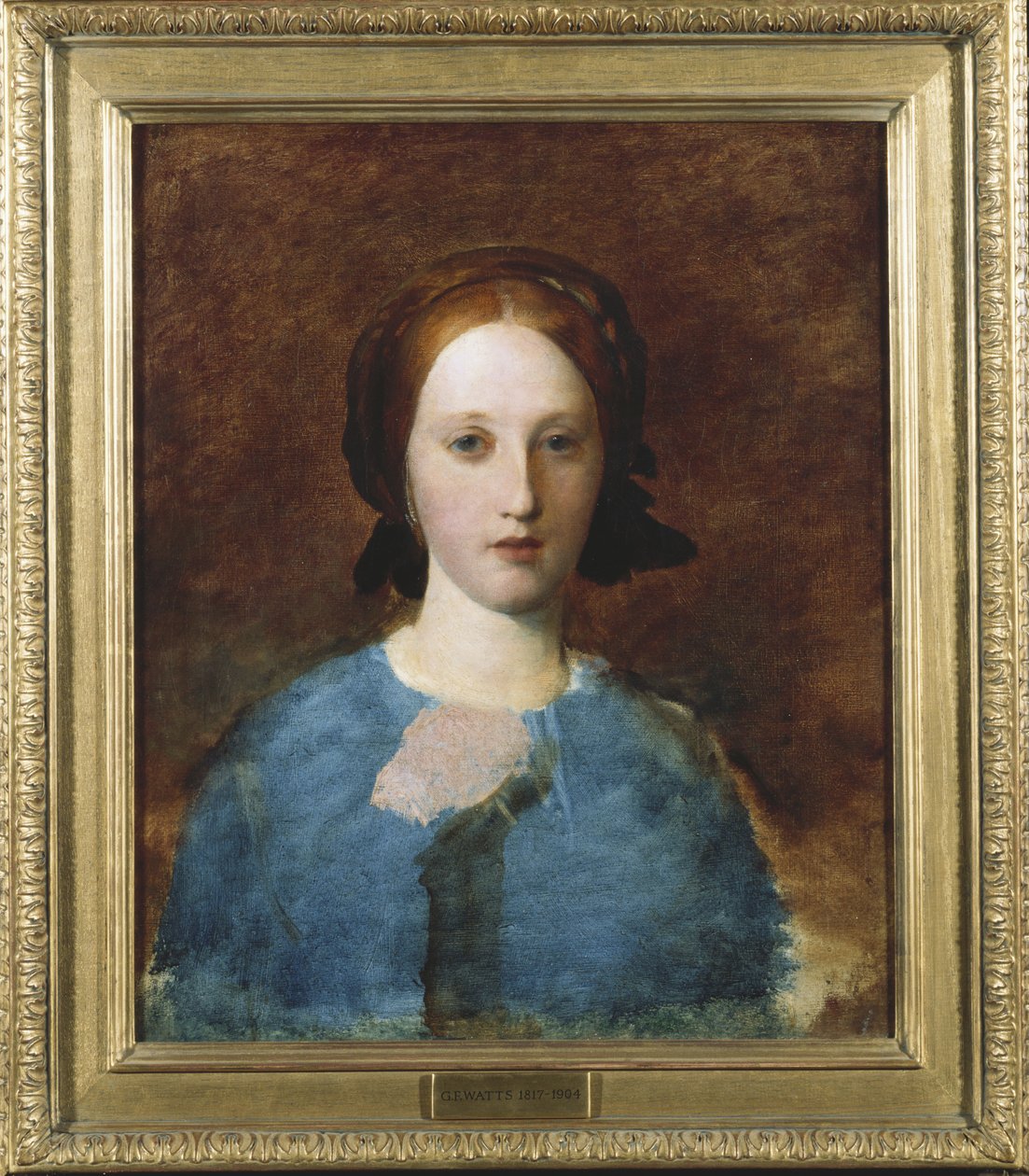 Rouva Prescott Decien muotokuva, rintakuva, sinisessä mekossa - luonnos tekijältä George Frederick Watts