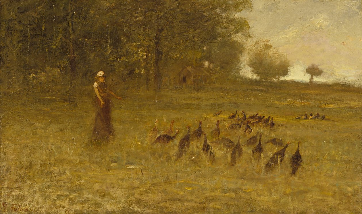 Tyttö kalkkunoiden kanssa, 1883-84 tekijältä George Fuller