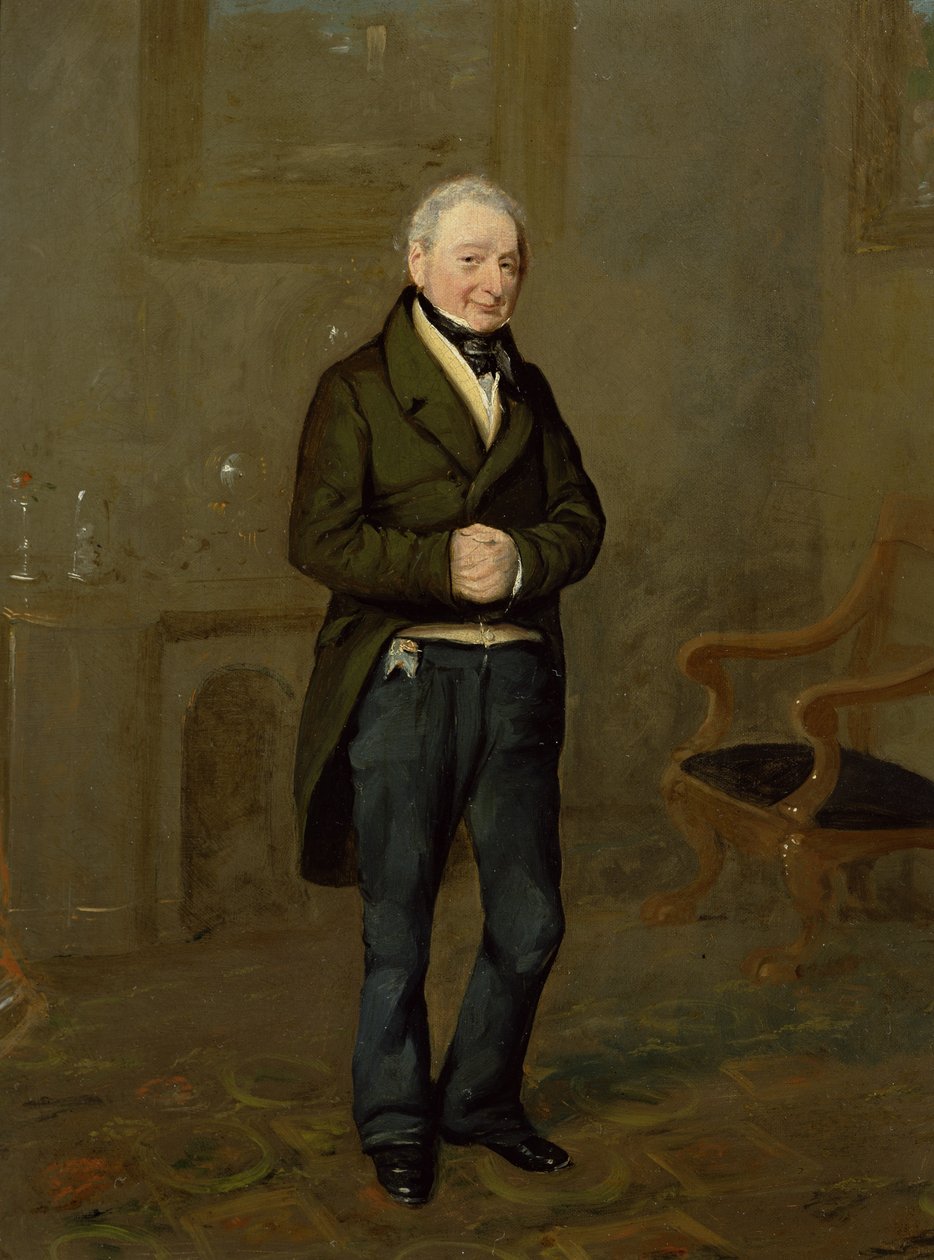 Muotokuva Yorkshiren Bramham Parkin kotitalousvalvojasta, joka tunnetaan nimellä John Pollock (1769-1837), n. 1822 (öljy kankaalle) tekijältä George Garrard