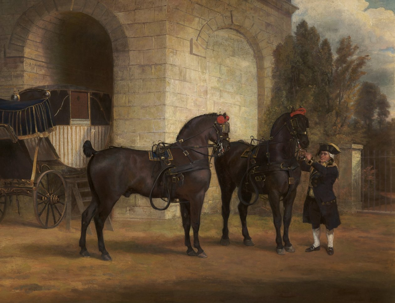 Kaksi mustaa valmentajahevosta valmentajan kanssa, 1791 tekijältä George Garrard
