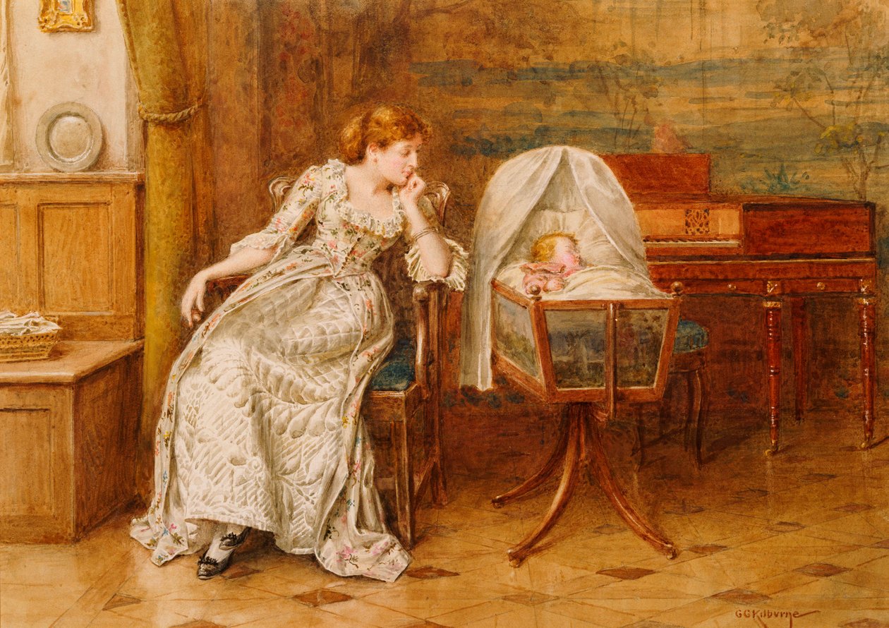 Sisustus äidin ja lapsen kanssa tekijältä George Goodwin Kilburne