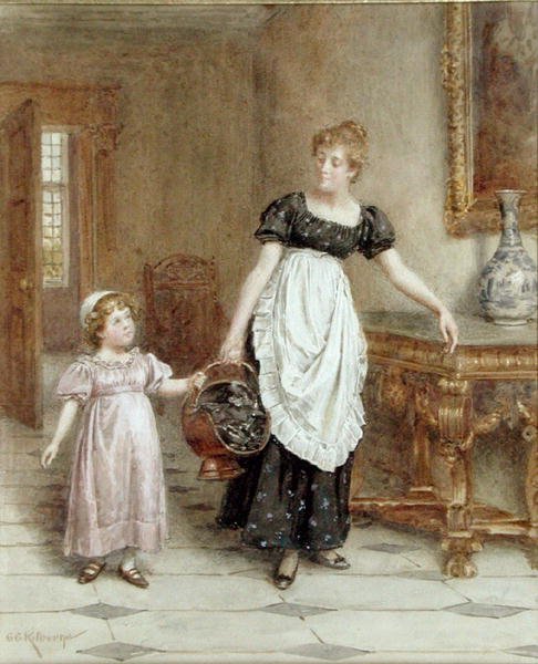 Monet kädet tekevät valosta työtä (akvarelli paperille) tekijältä George Goodwin Kilburne