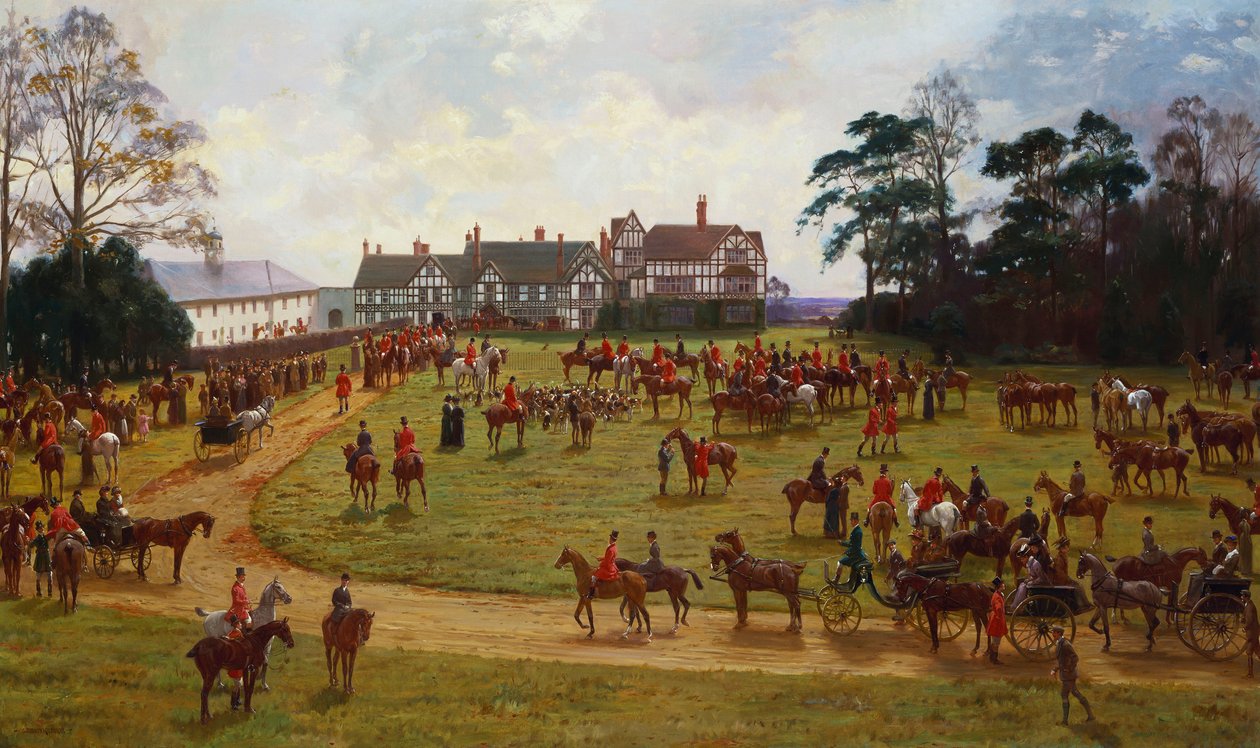 Cheshire Hunt - Tapaaminen Calveley Hallissa tekijältä George Goodwin Kilburne