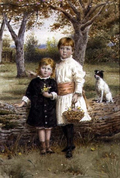 Kaksi sisarta kukkakorin kanssa tekijältä George Goodwin Kilburne