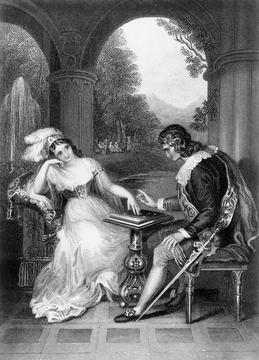 Kuvitus George Gordon Byronin (1788-1824) teoksesta, kaiverrus, Lord Byronin kokoelmateoksesta. tekijältä George Gordon Byron