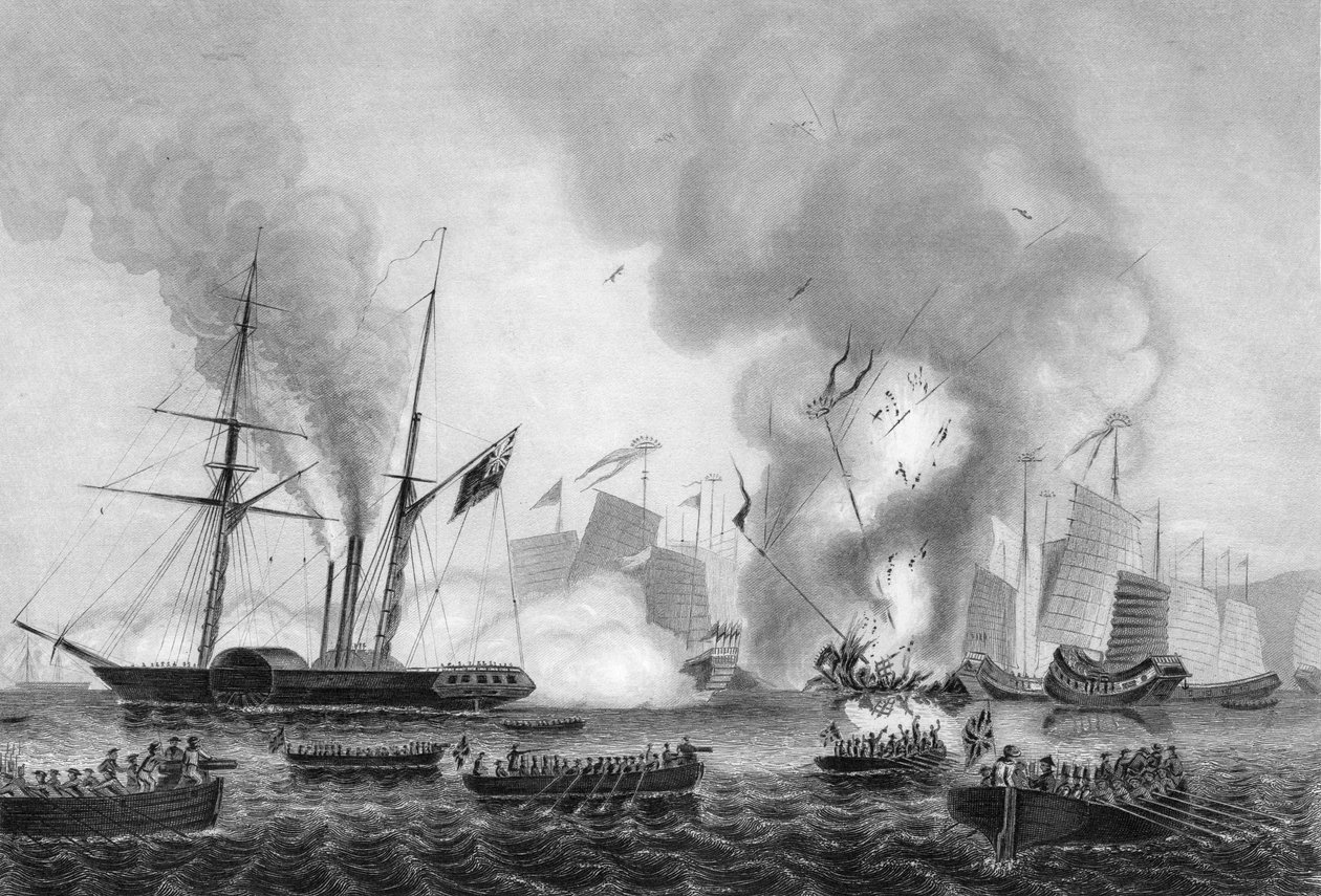 Kiinan sotaromun tuhoaminen Ansons Bayssä, 7. tammikuuta 1841 c1857. tekijältä George Greatbatch