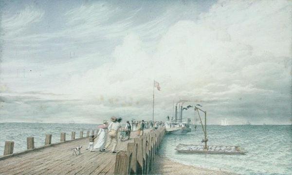 Cumulus tai Thunder Cloud, Portland Pier, Lake Erie, n. 1830-40s (akvarelli ja kynä paperille) tekijältä George Harvey
