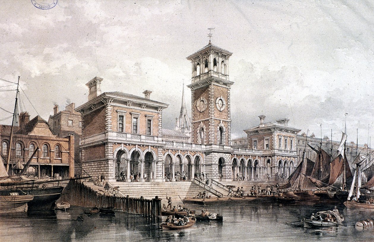 Billingsgate Wharf ja Market, Lontoo, 1851 tekijältä George Hawkins