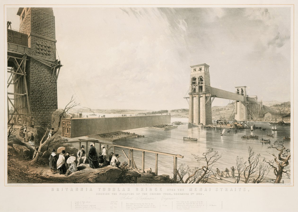 Britannia Tubular Bridge rakentamisen aikana, 3. joulukuuta 1849 tekijältä George Hawkins
