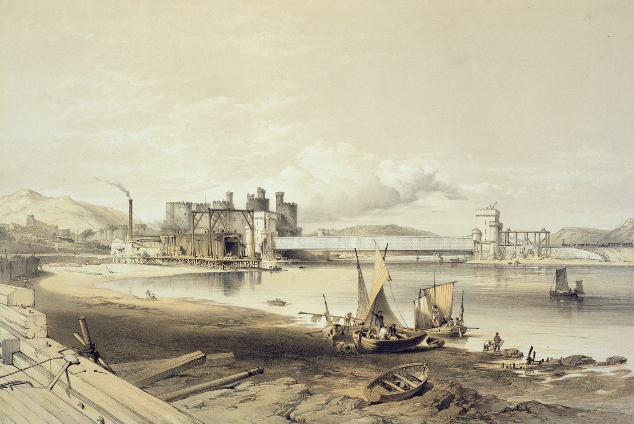 Conway Bridge, Toisen putken rakentaminen, syyskuu 1848, taiteilijan kaivertama tekijältä George Hawkins