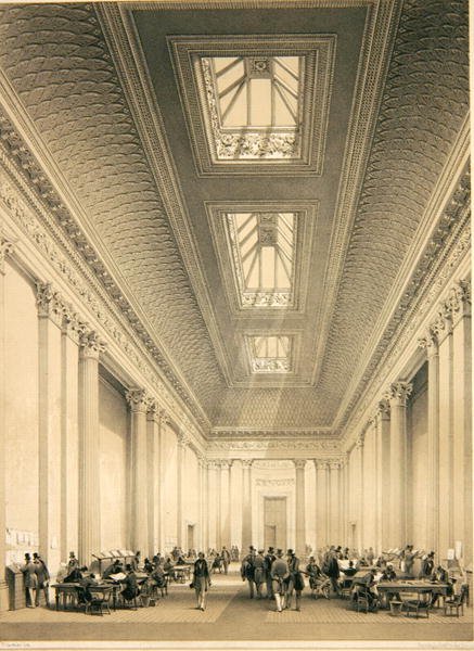 Hall of Commercen sisätilat, Threadneedle Street, Lontoo, n. 1850 (litho) tekijältä George Hawkins