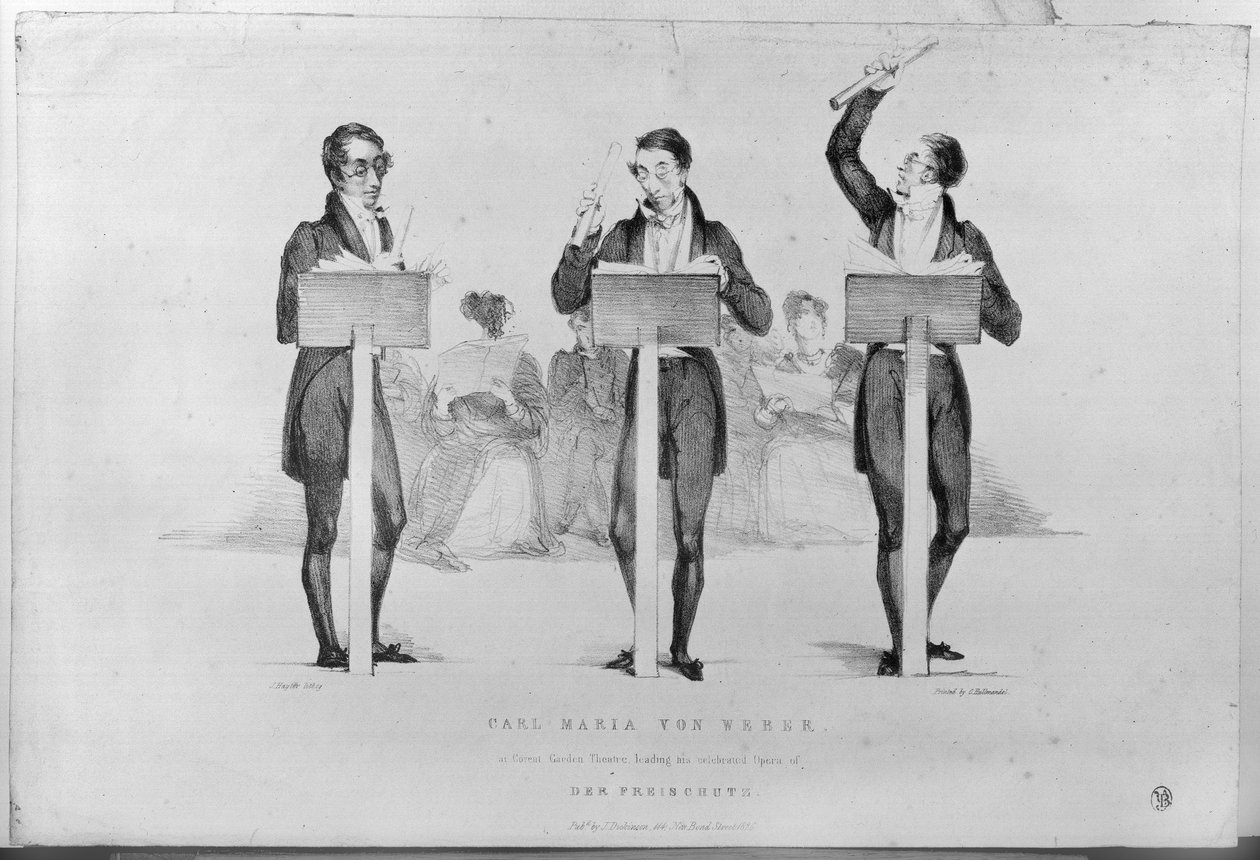 Carl Maria von Weber (1786-1826) Covent Garden -teatterissa johtamassa juhlittua Der Freischutzin oopperaa, 1826 tekijältä George Hayter