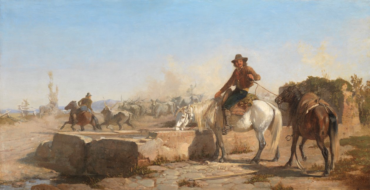 Buttero juottamassa hevostaan roomalaisella Campagnalla, 1853. tekijältä George Hemming Mason
