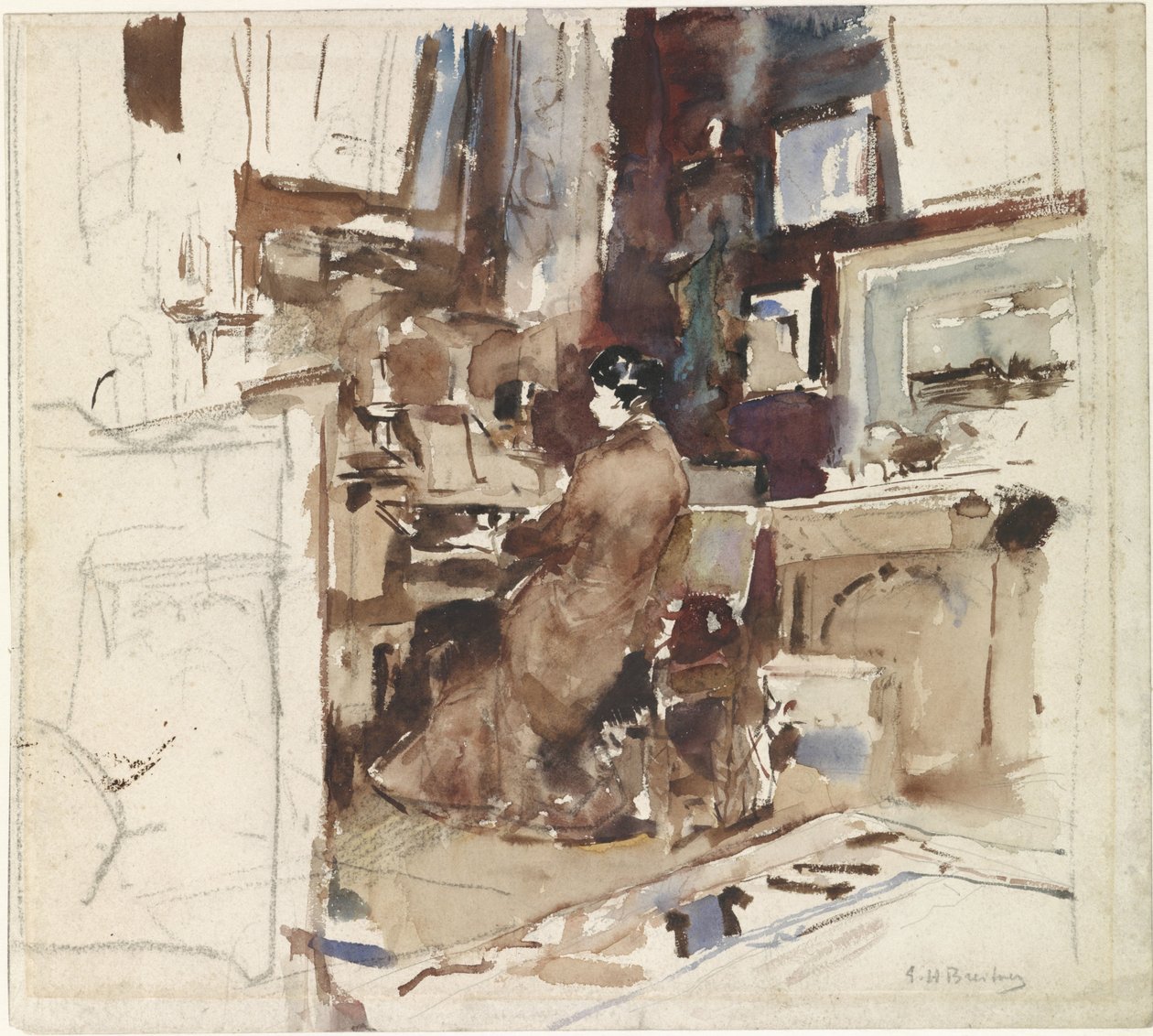 Nainen studiossa harmonion takana tekijältä George Hendrik Breitner