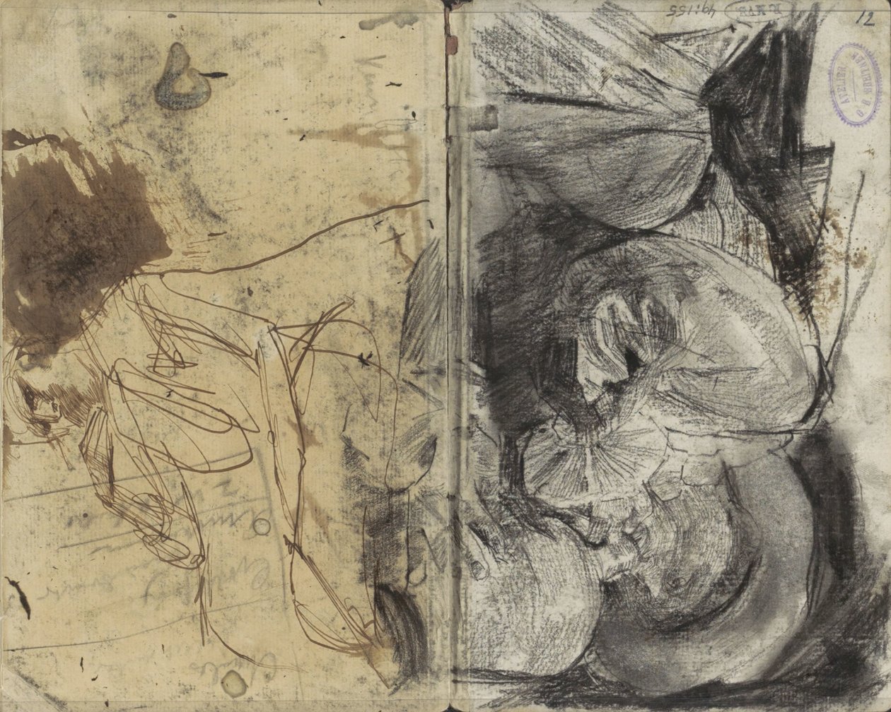 Juova mies 1600-luvun vaatteissa ja istuva mies tekijältä George Hendrik Breitner