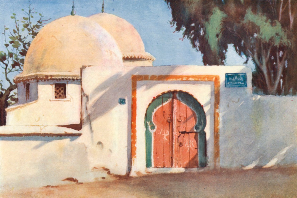 Maraboutin tai pyhimyksen hauta Tunisissa (värilitografia) tekijältä George Henry Benton Fletcher