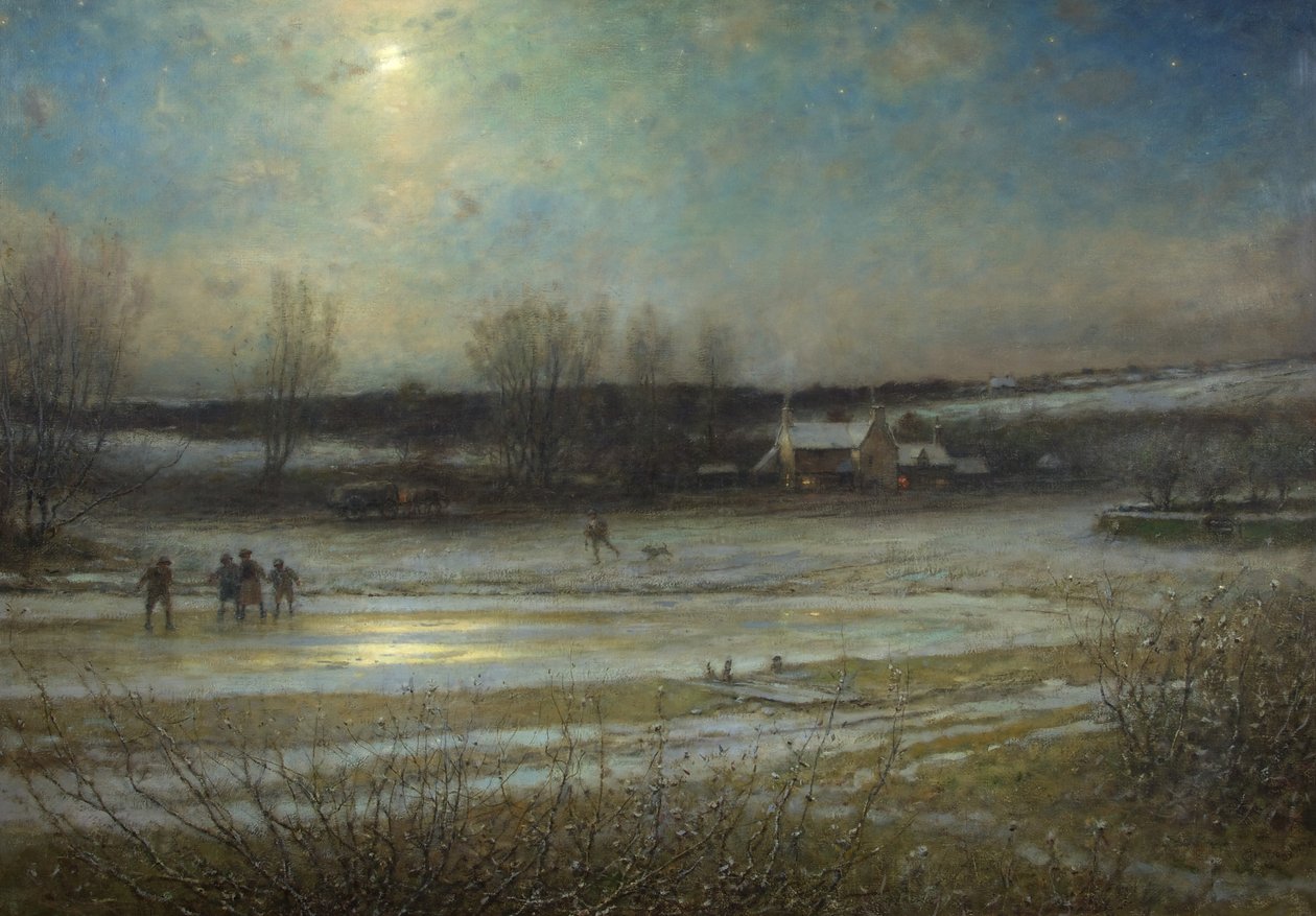 A Frosty Night - The Frozen Mill Pond, n. 1904 (öljy kankaalle) tekijältä George Henry Boughton