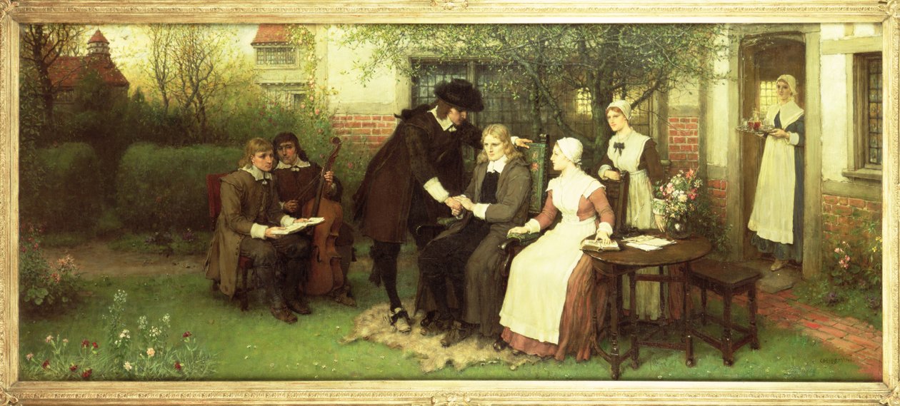 Andrew Marvell (1621-78) vierailee ystävänsä John Miltonin (1608-74) luona tekijältä George Henry Boughton