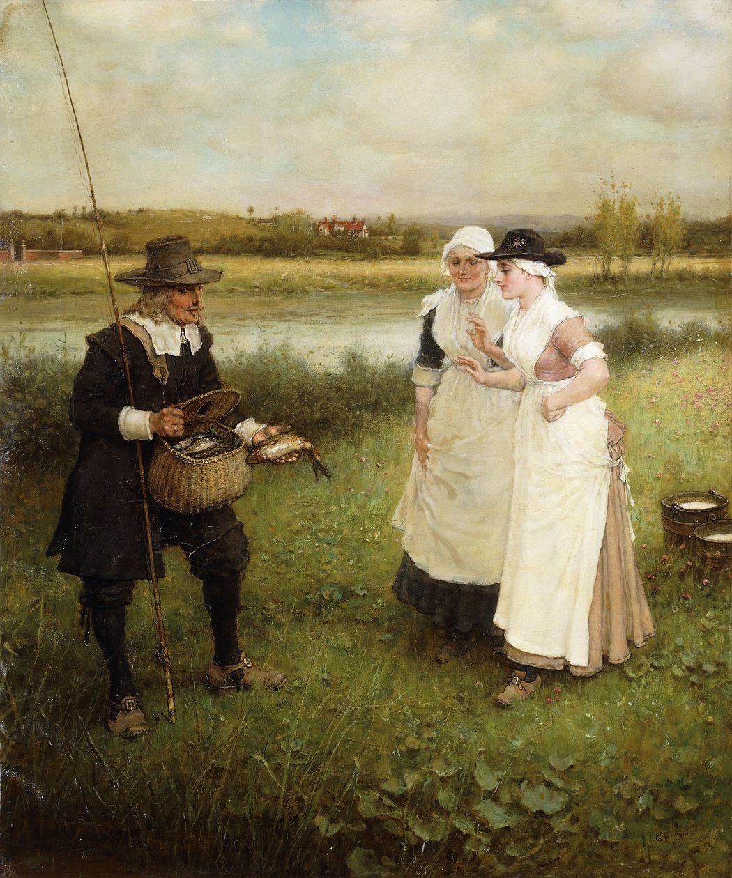 Isaac Walton and the Milkmaids, 1888 tekijältä George Henry Boughton
