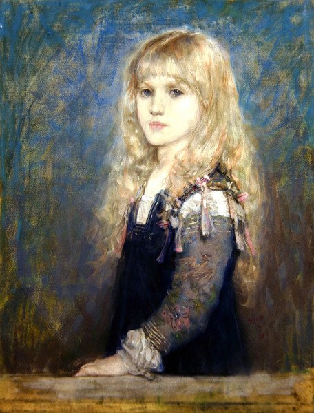 Esme Robbin muotokuva (värilliset liidut paperilla) (katso myös 350756) tekijältä George Henry Boughton