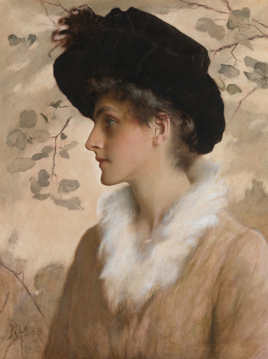 Naisen muotokuva, 1888 (wc, vartaloväri paperille) tekijältä George Henry Boughton