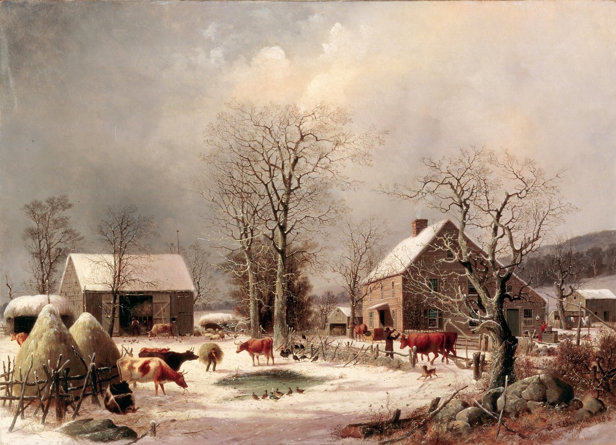 Maatilan piha talvella tekijältä George Henry Durrie