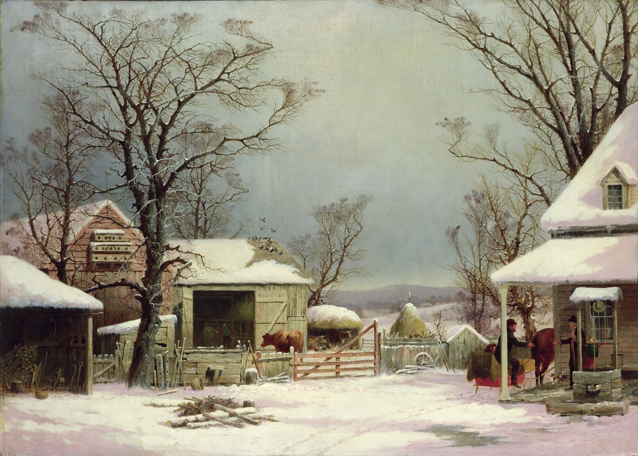 Maatilan piha talvella, 1862 tekijältä George Henry Durrie
