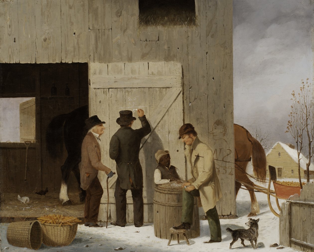 Maissin myynti, laskun maksaminen, 1852 (öljy puulle). tekijältä George Henry Durrie