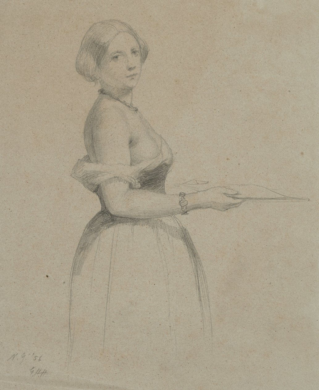 Nuoren naisen muotokuva, 1856 (grafiitti ruskean kudospaperille) tekijältä George Henry Hall