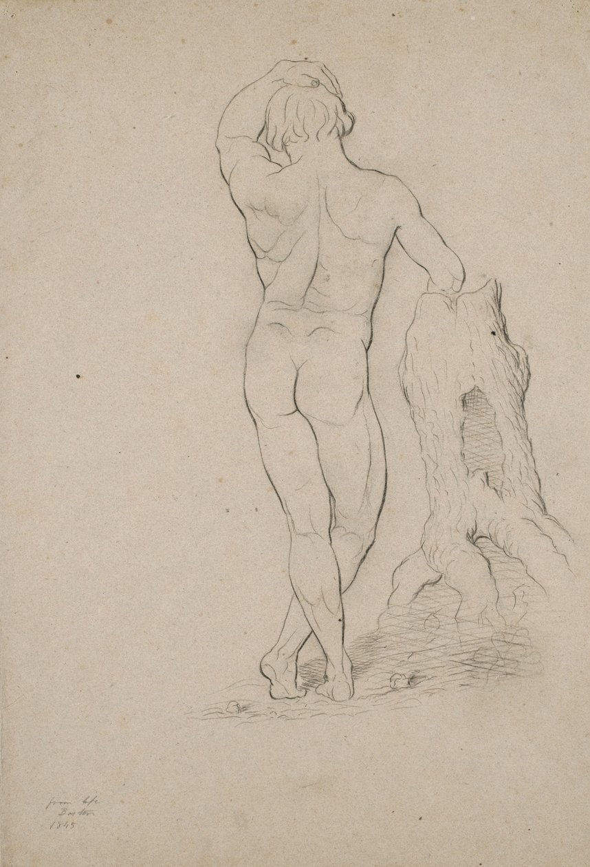 Nimetön – Miesten alastonkuva, takakuva, 1846 (hiili ruskealle kudospaperille) tekijältä George Henry Hall