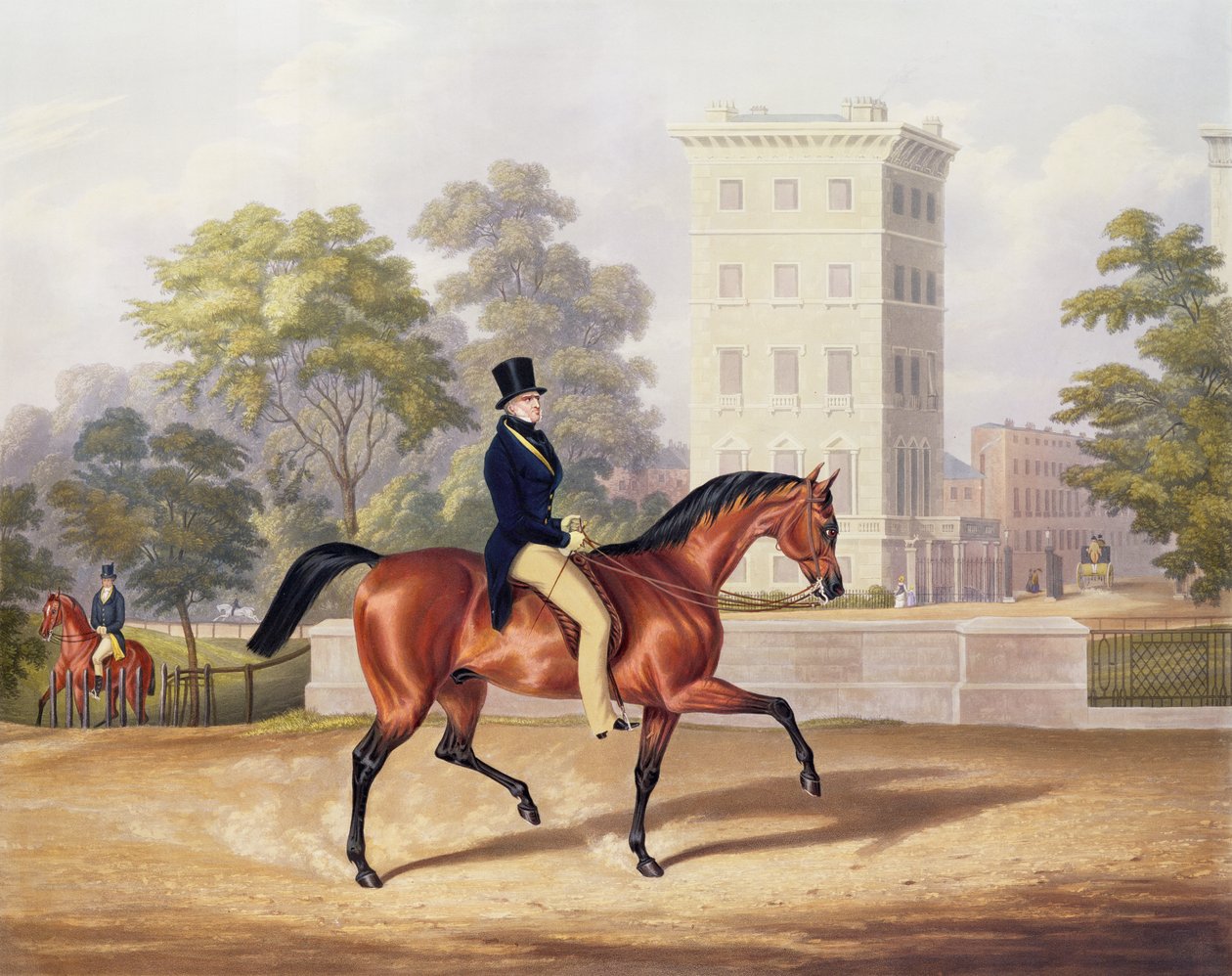Anglesean markiisi ratsain Hyde Parkissa, 80 vuotta, kaiverrus J. Harris, 1847 (värikaiverrus) tekijältä George Henry Laporte