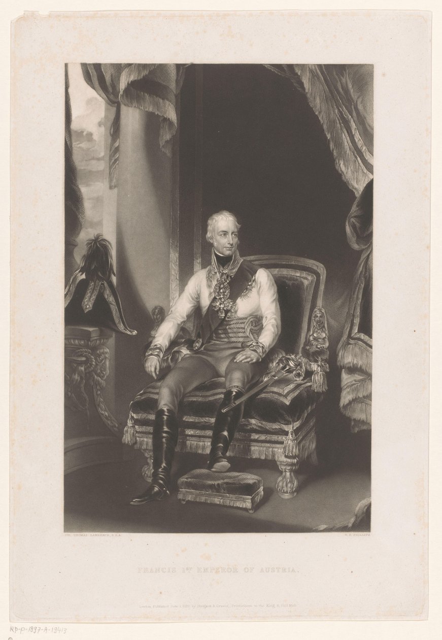 Muotokuva Francis II Josef Karelista, Roomalais-Saksan keisarista Franciscus 1. Itävallan keisari (otsikko esineessä) tekijältä George Henry Phillips