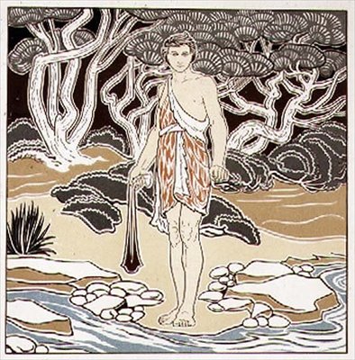 David, sarjakuva sgraffito-koristeluun, julkaisusta XIII, `The Studio`magazine, pub. 1898 tekijältä George Heywood Maunoir Sumner