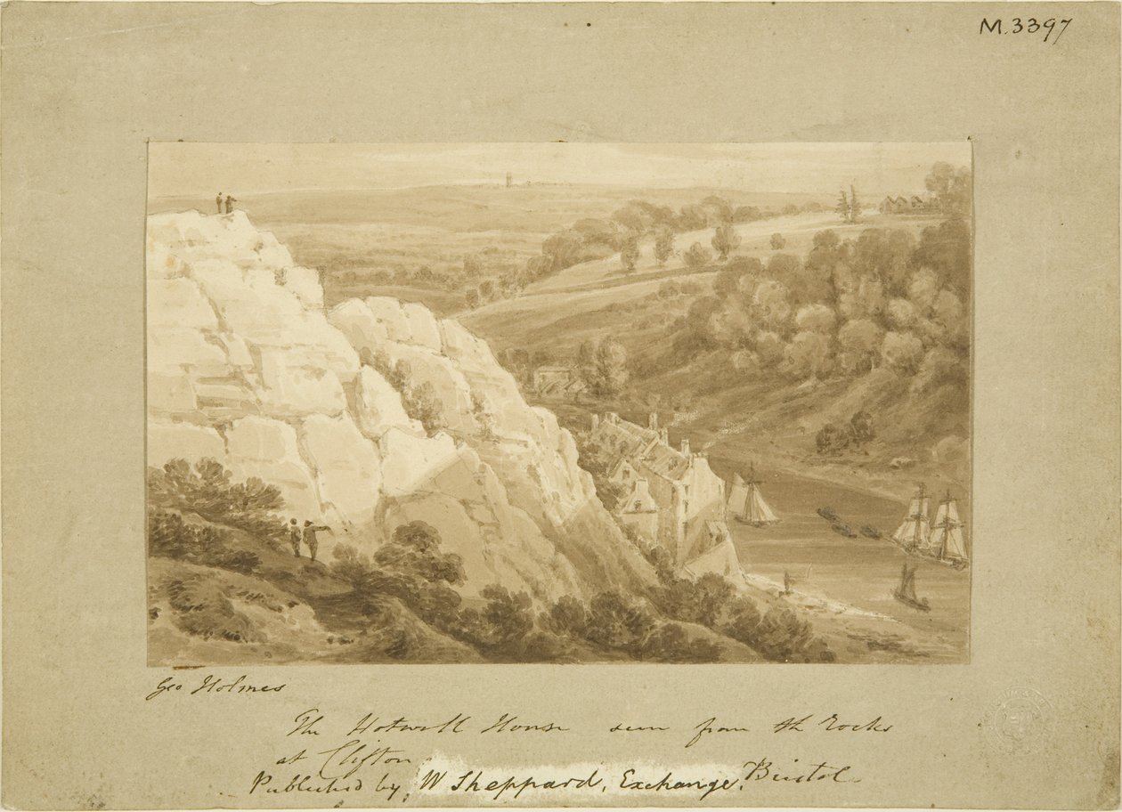 Hotwell House Clifton Rocksista, c1815 (kynä ja akvarelli paperille) tekijältä George Holmes