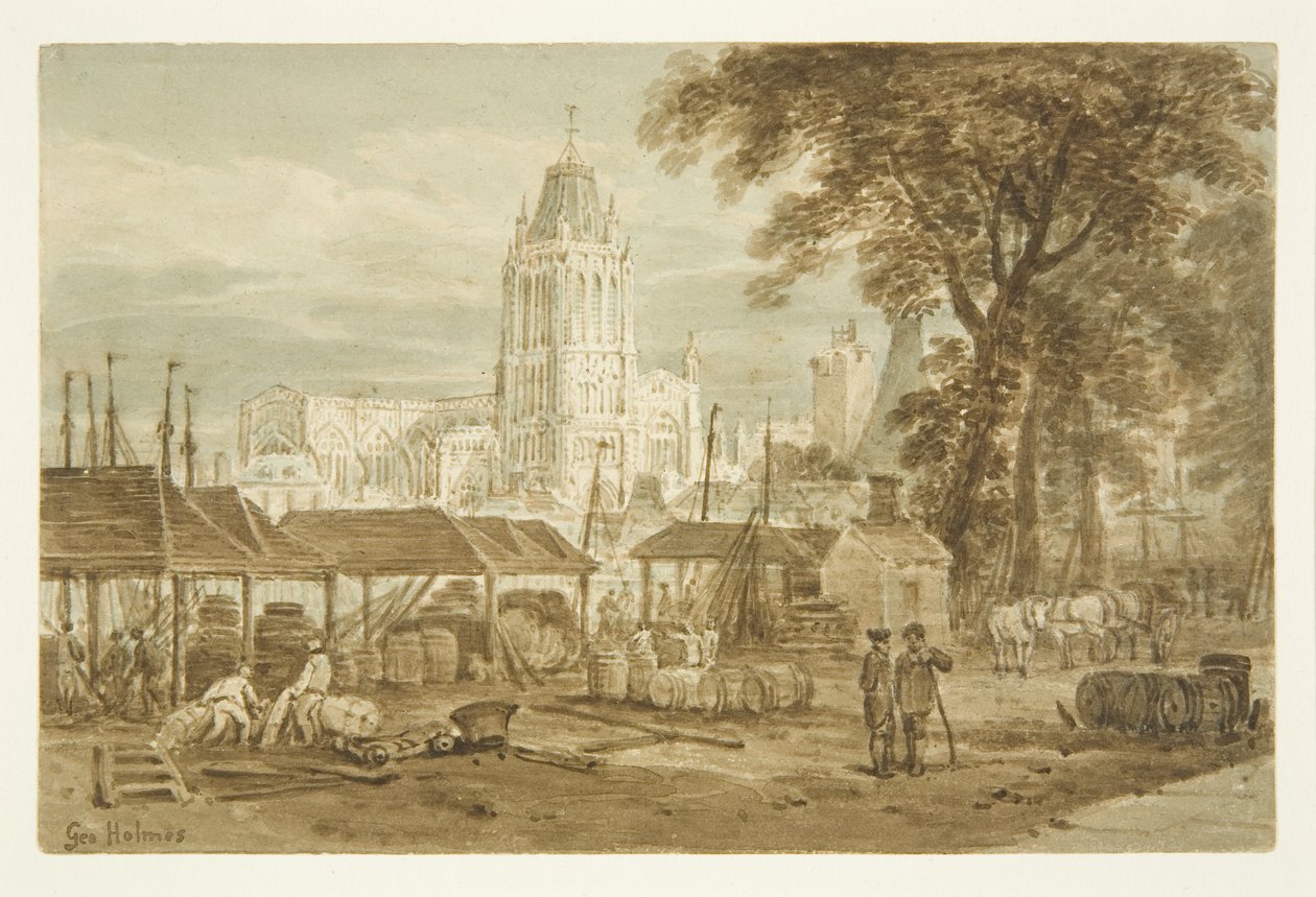 St Mary Redcliffe -kirkko Welsh Backista (kynä ja akvarelli paperille) tekijältä George Holmes