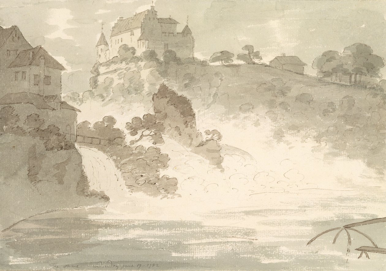 Schauffhausenin putoukset, 1782 (grafiitti, tussi ja tussi paperille). tekijältä George Howland Beaumont