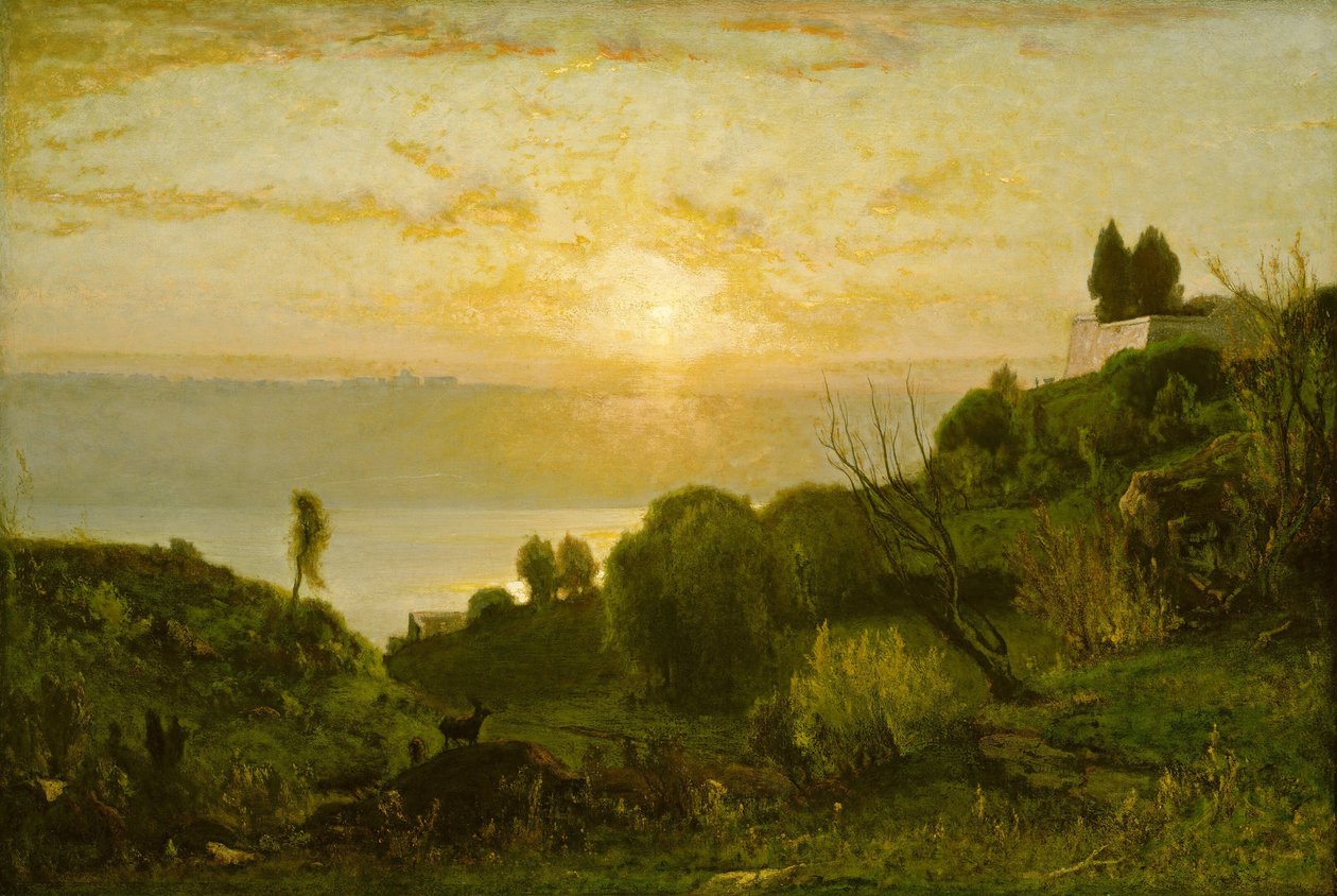 Lake Albano, auringonlasku, n. 1874. tekijältä George Inness