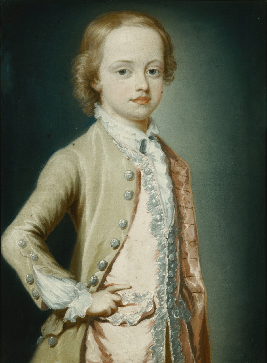 Herran muotokuva. William Napier, 1735, kahdeksanvuotias, kolme neljäsosaa, yllään vihreä takki, 1735 tekijältä George Knapton