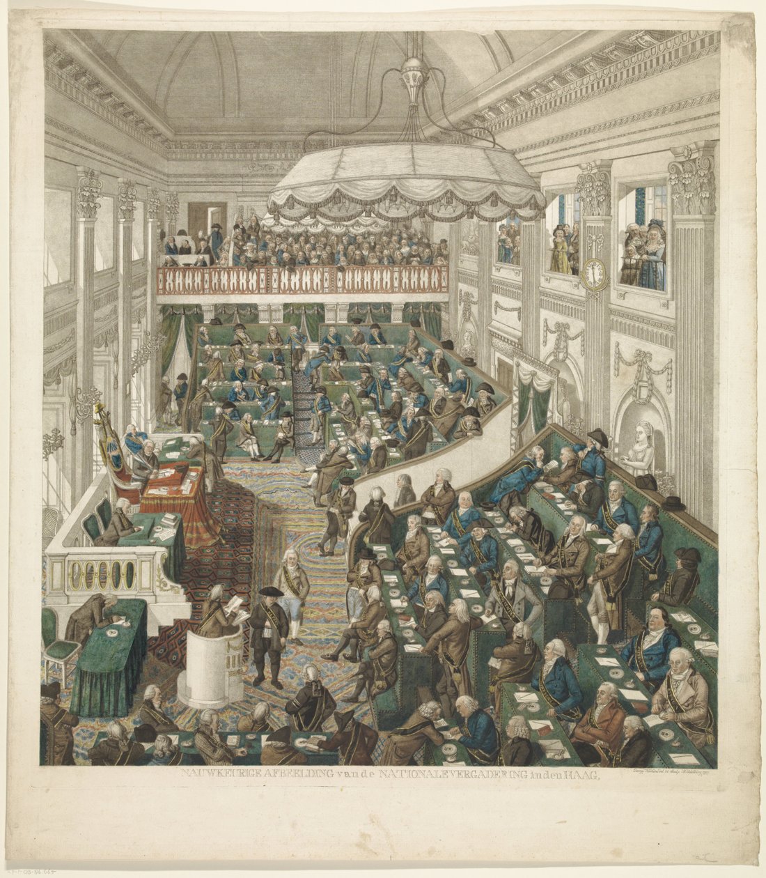 Ensimmäinen kansalliskokous Haagissa, 1796 Tarkka kuvaus Haagin kansalliskokouksesta (otsikko esineessä) tekijältä George Kockers