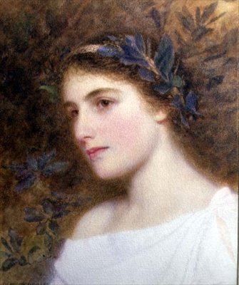 Tyttö Laurel-päänauhalla (akvarelli paperille) tekijältä George Lawrence Bulleid