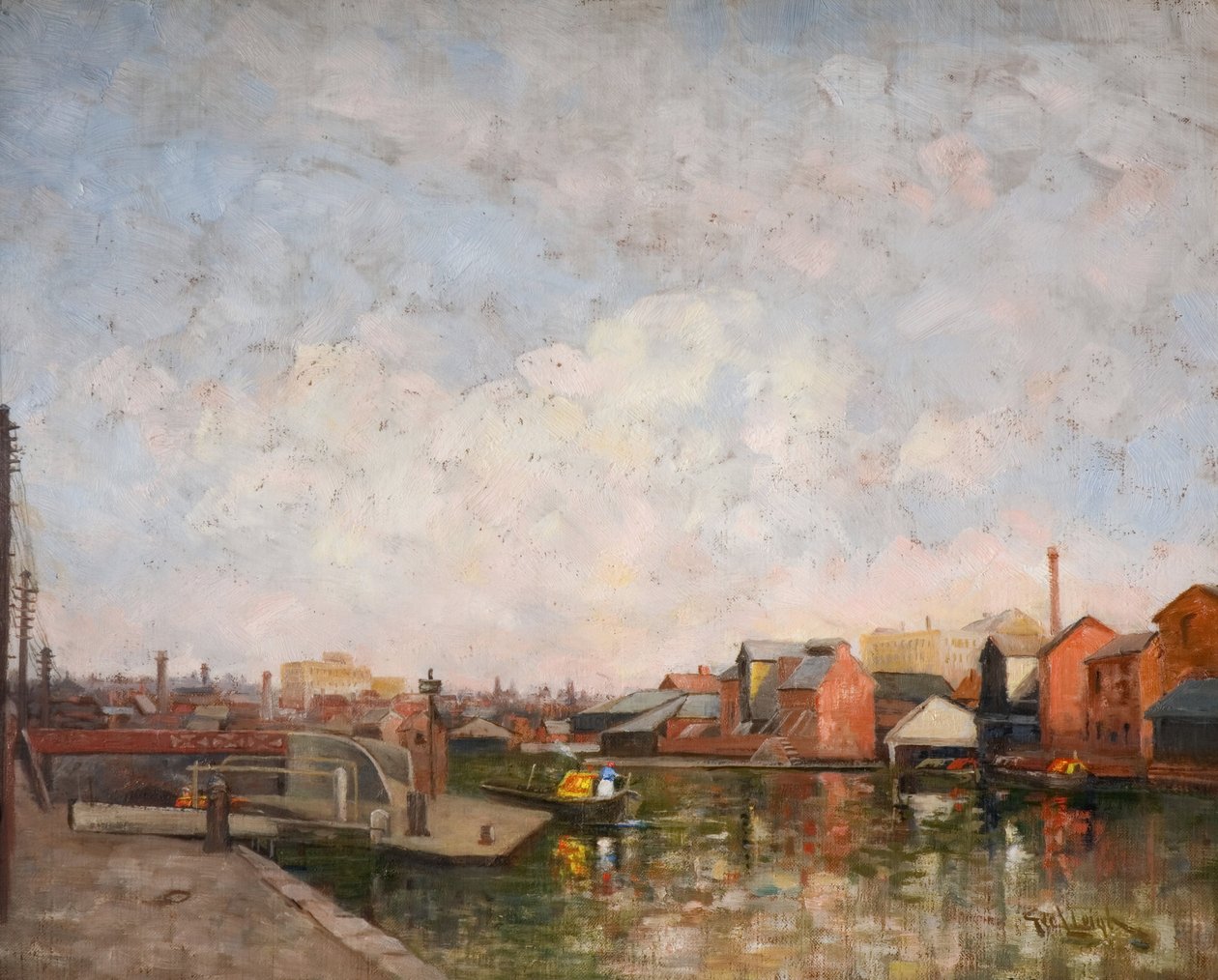 Birminghamin kanavan sulku, 1920-30. Näkymä Cambrian Wharfille Ladywoodissa. tekijältä George Leonard Leigh