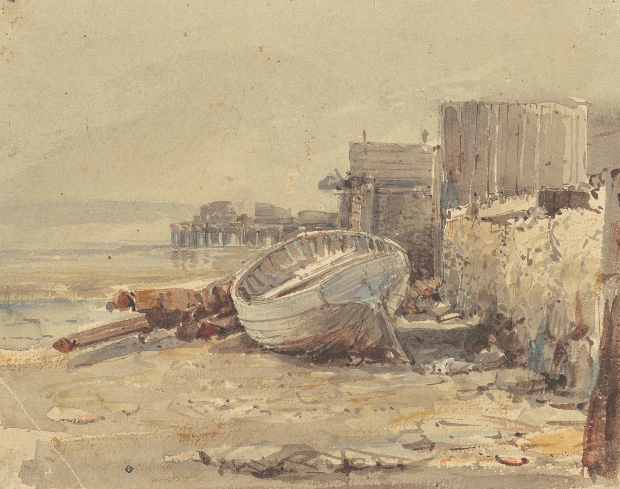 Rannalla oleva alus, n. 1880 tekijältä George Loring Brown